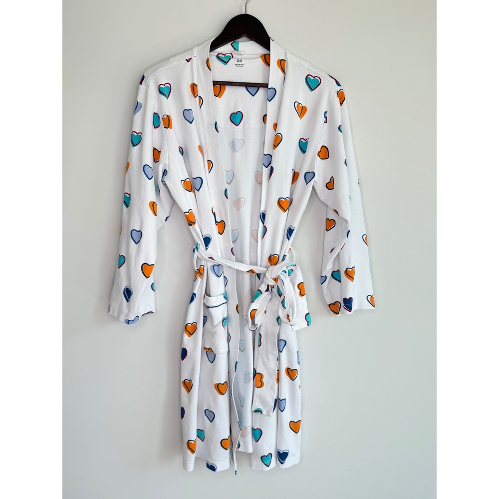 Roller Rabbit Axel Robe Heart Print Pima Cotton Women O/S White Whimsy RARE